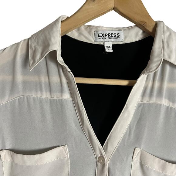 Express White Black Portofino Sheer Long Sleeve Button Up Shirt Size Small - Picture 2 of 9